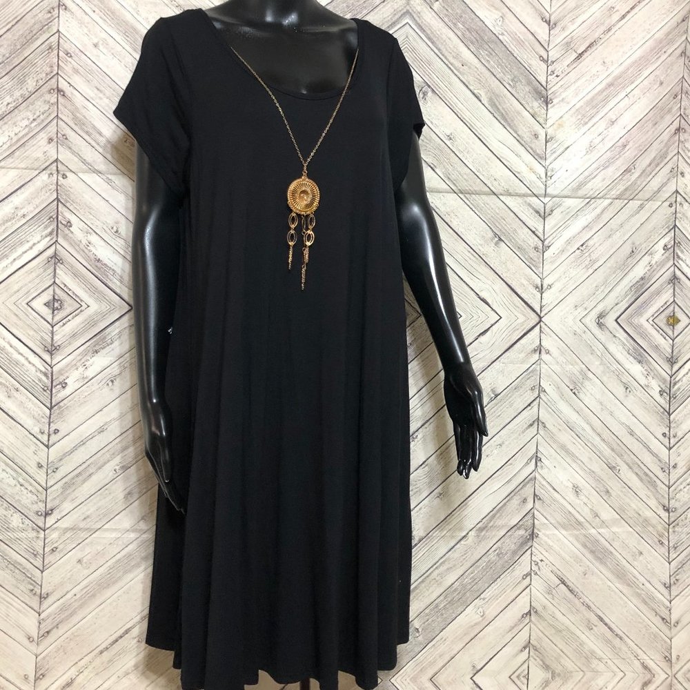 french atmosphere 1X black stretch tunic dress